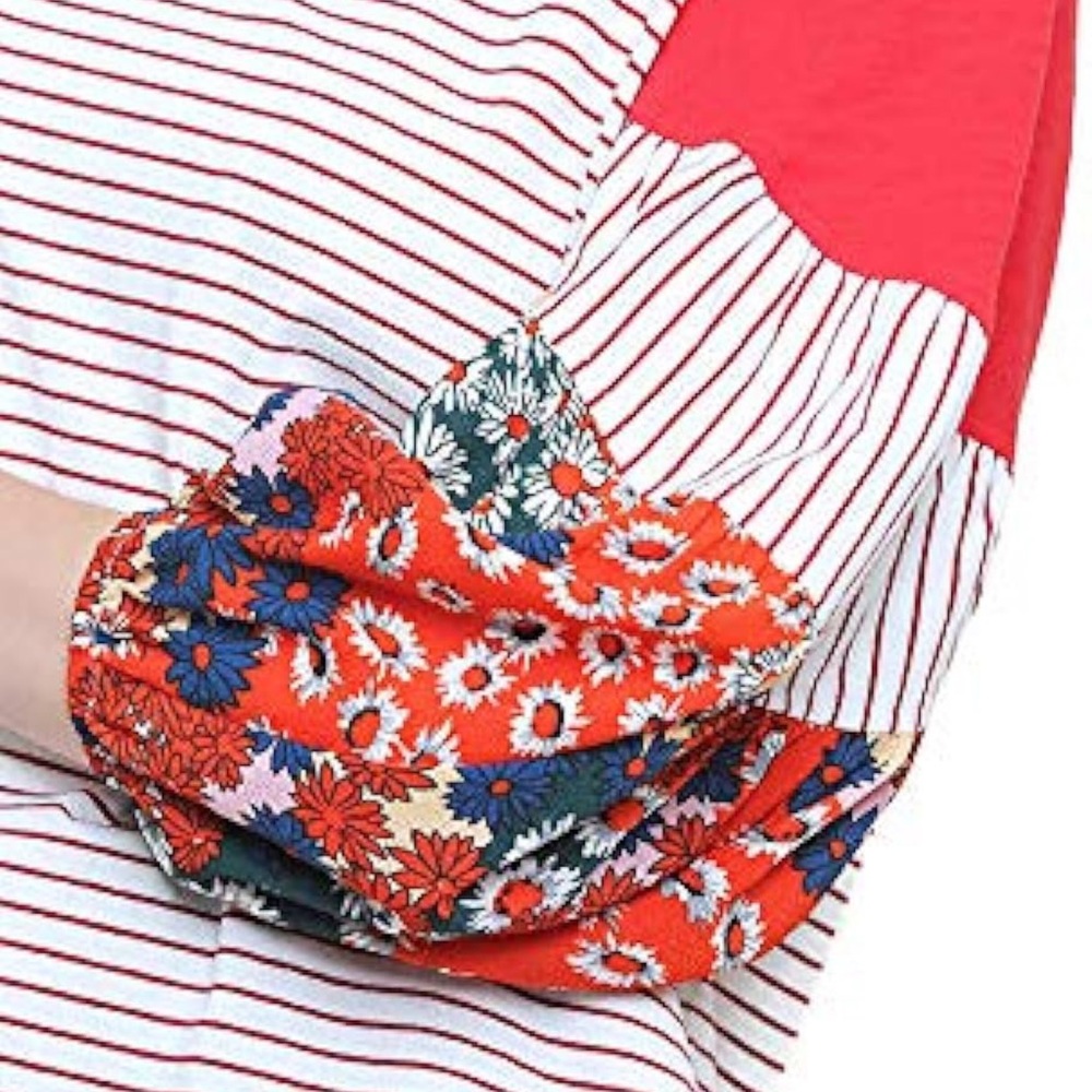 Umgee Cottagecore Patchwork Mixed Striped Floral Balloon Sleeve Top - Picture 3 of 6